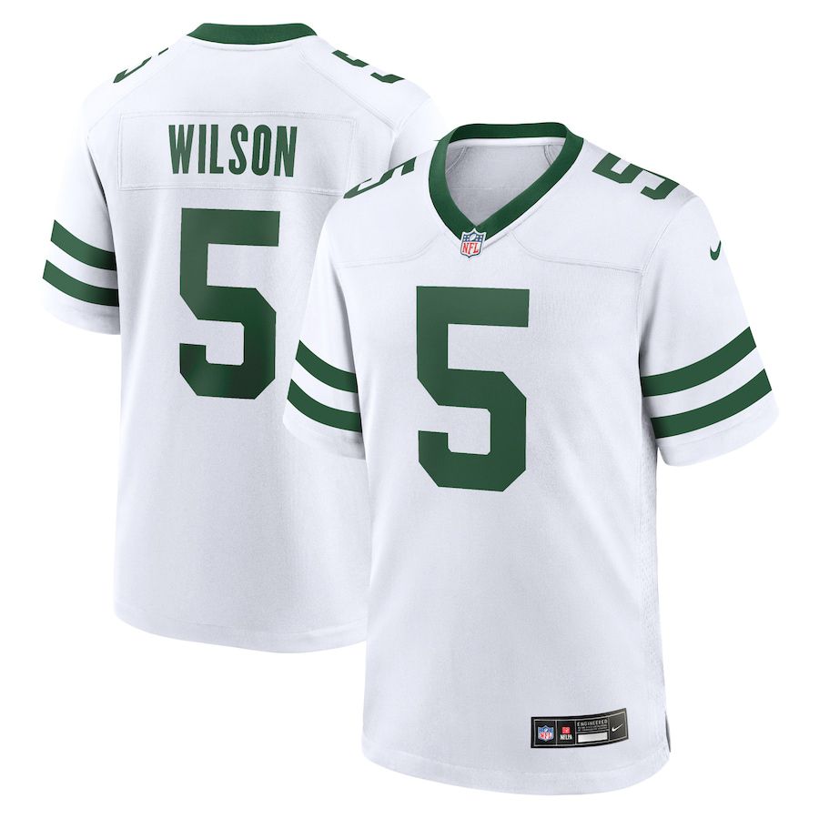Men New York Jets #5 Garrett Wilson Nike Legacy White Game NFL Jersey->->NFL Jersey